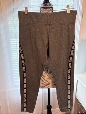 PINK Victoria's Secret Charcoal Gray Leggings with Branded Side Tape